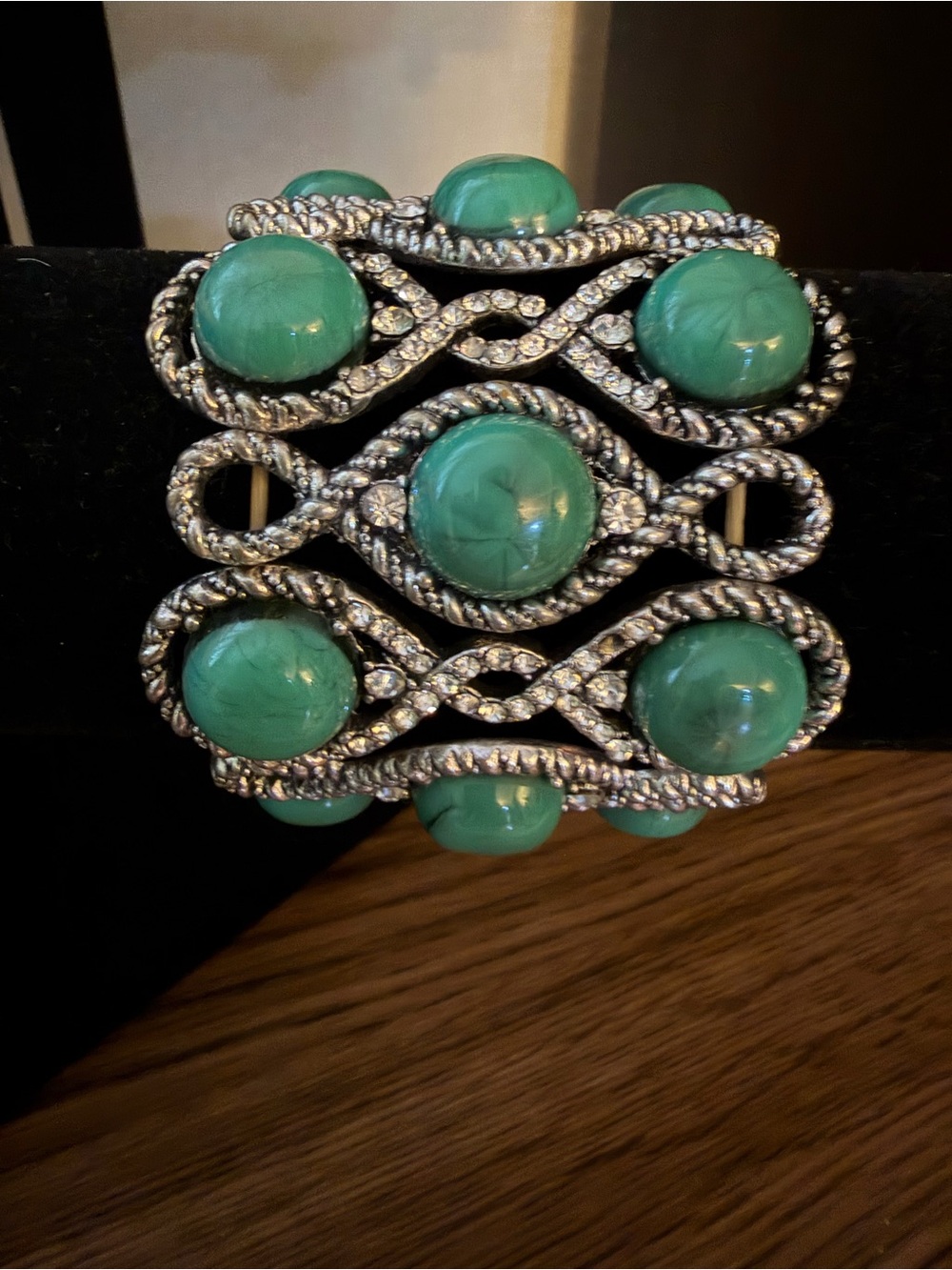 Turquoise Cabochon Stretch Bracelet - Silver-Tone Crystal Accent